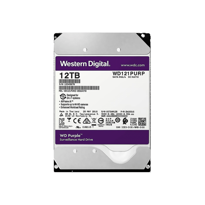 JJ Info - HDD WD Purple 12 TB para Segurança / Vigilância / DVR WD121PURP